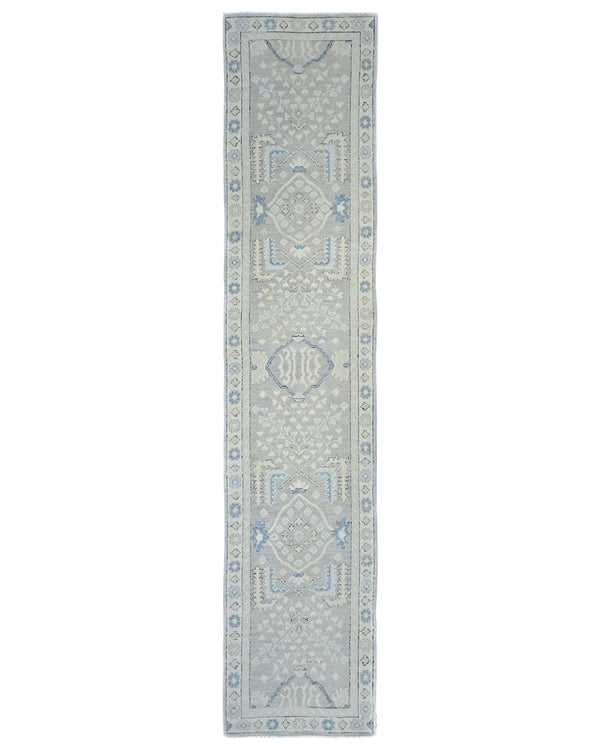 12 Ft Gray Oushak Turkish Hand Knotted Traditional Soft Wool Runner Rug